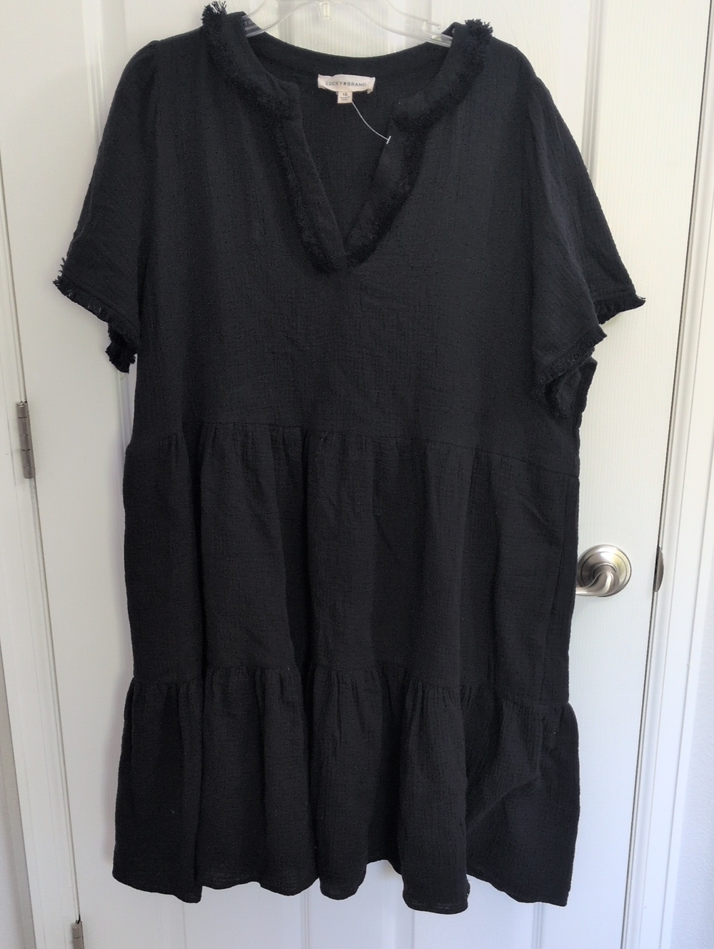 Lucky Brand Black Tiered V Neck Short Sleeve Dress - 1X